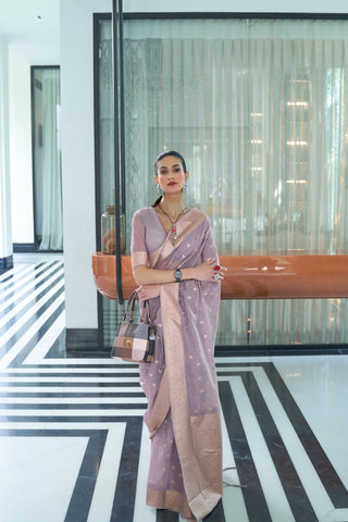 Lavender Modal Mukaish Handloom Saree_Kumari Sarees