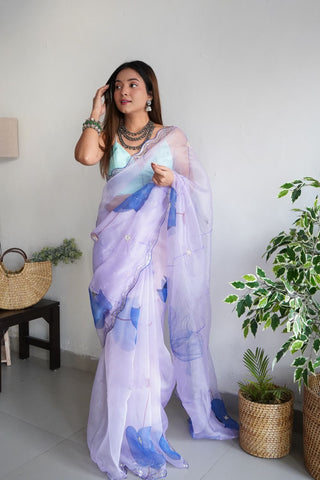 Lavender Organza Silk Saree_Kumari Sarees
