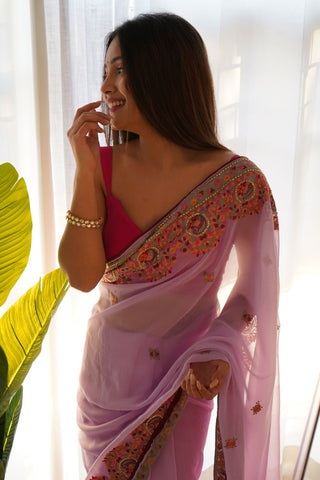 Lavender Viscose Saree_Kumari Sarees
