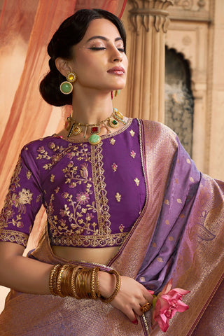 Lavender Pure Satin Fancy Saree_Kumari Sarees