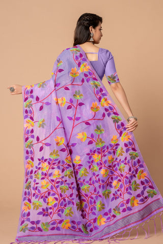 Lavender Soft Cotton Jamdani Saree