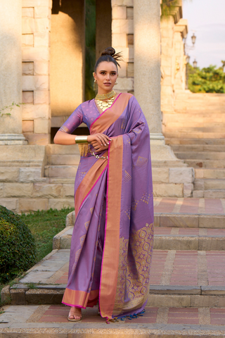 Lavender Soft Silk Handloom Weaving Saree_KumSareesari