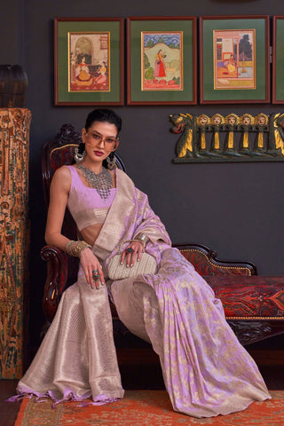 Lavender Pure Katan Handloom Weaving Silk Saree_Kumari Sarees
