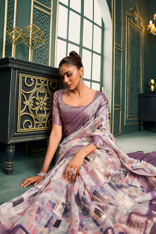 Lavender Modal Cotton Saree With Digital Print_Kumari Sarees