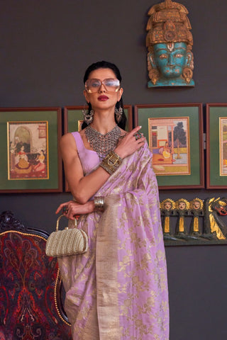 Lavender Pure Katan Handloom Weaving Silk Saree_Kumari Sarees