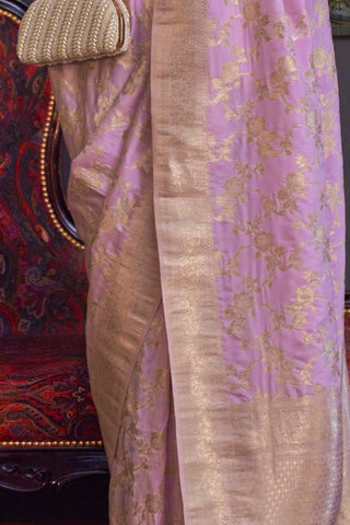 Lavender Pure Katan Handloom Weaving Silk Saree_Kumari Sarees