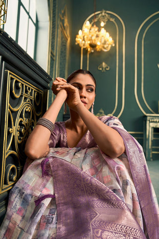 Lavender Modal Cotton Saree With Digital Print_Kumari Sarees