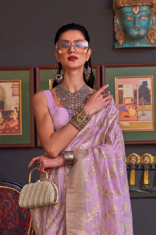 Lavender Pure Katan Handloom Weaving Silk Saree_Kumari Sarees