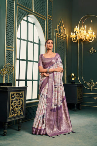 Lavender Modal Cotton Saree With Digital Print_Kumari Sarees