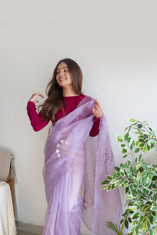 Lavender Organza Saree_Kumari Sarees