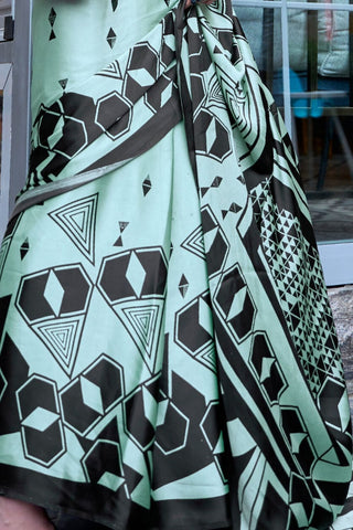 Light Blue & Black Japan Satin Print Saree_Kumari Sarees