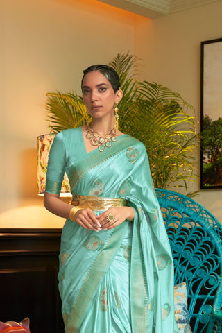 Light Blue Nylon Pure Satin Weaving Silk Saree_Kumari Sarees