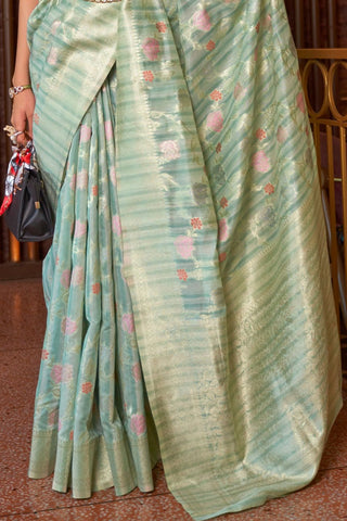 Light Blue Multi - Linen Handloom Weaving Saree_Kumari Sarees