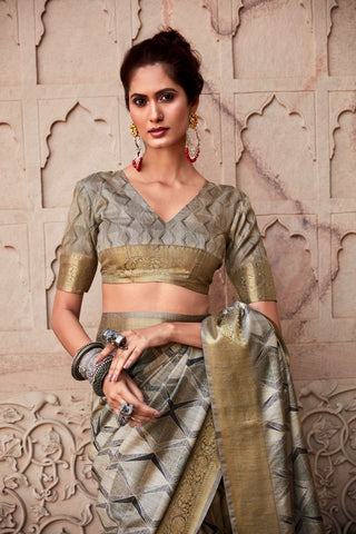 Light Grey Pure Handloom Silk Saree_Kumari Sarees