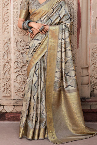 Light Grey Pure Handloom Silk Saree_Kumari Sarees