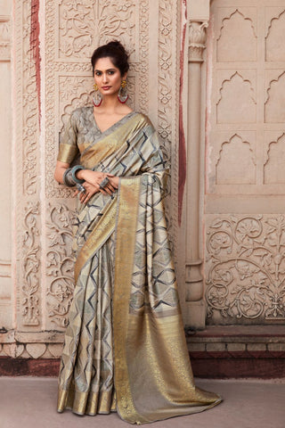 Light Grey Pure Handloom Silk Saree_Kumari Sarees