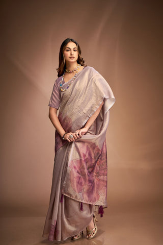 Light Maroon Zari base Crushed Tissue Saree_Kumari Sarees