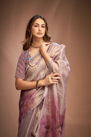 Light Maroon Zari base Crushed Tissue Saree_Kumari Sarees