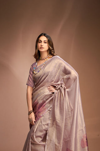 Light Maroon Zari base Crushed Tissue Saree_Kumari Sarees