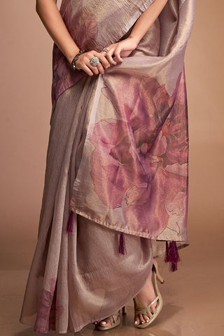 Light Maroon Zari base Crushed Tissue Saree_Kumari Sarees