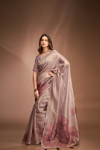 Light Maroon Zari base Crushed Tissue Saree_Kumari Sarees