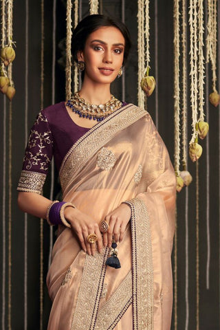 Light Orange Soft Tissue Silk Saree_Kumari Sarees
