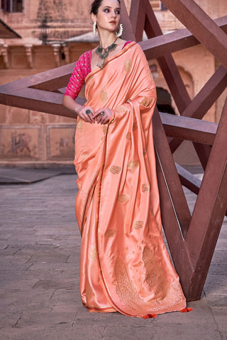 Light Orange Pure Satin With Zari Weaving Saree