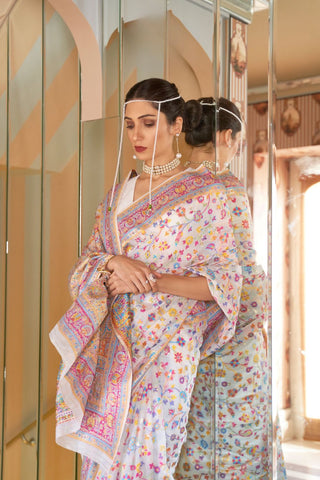 Light Pink Kashmiri Modal Handloom Weaving Silk Saree_Kumari Sarees