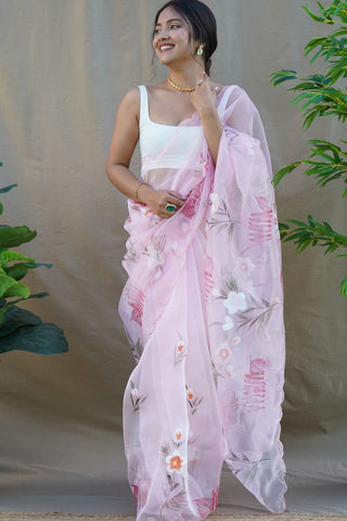 Light Pink Organza Silk Saree_Kumari Sarees