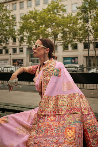 Light Pink Kashmiri Modal Handloom Weaving Saree_Kumari Sarees