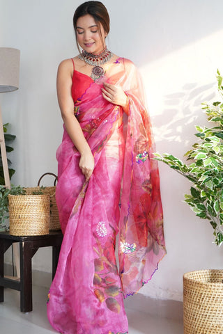 Light Pink Organza Silk Saree_Kumari Sarees