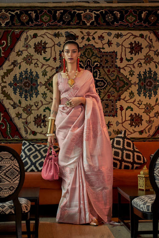LIGHT PINK KANJEEVARAM HANDLOOM SILK SAREE