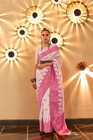 Light Pink Chaap Handloom Weaving Silk Saree_kumari Sarees