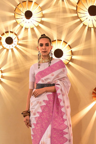Light Pink Chaap Handloom Weaving Silk Saree_kumari Sarees