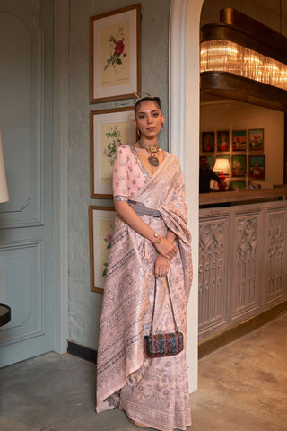 Light Pink Kashmiri Modal Handloom Weaving Silk Saree_Kumari Sarees