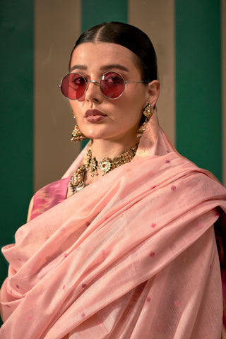 Light Pink Spun Handloom Weaving Silk Saree_Kumari Sarees
