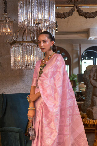 Light Pink Pure Linen Handloom Weaving Saree_Kumari sarees