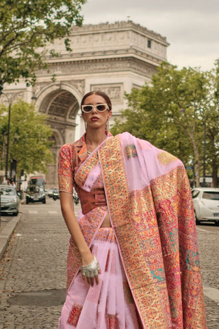Light Pink Kashmiri Modal Handloom Weaving Saree_Kumari Sarees