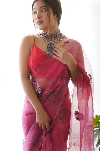 Light Pink Organza Silk Saree_Kumari Sarees