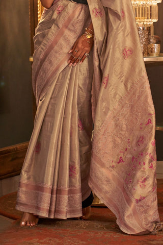 Light Pink Zari Base Handloom Weaving Silk Saree