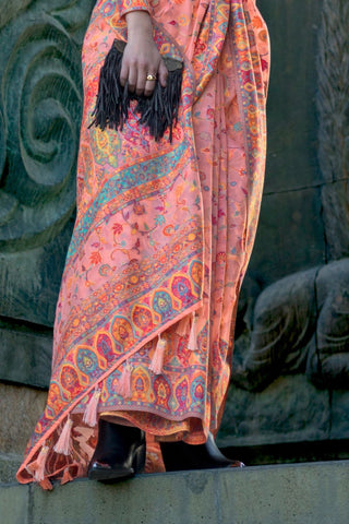Light Pink Organza Kashmiri Handloom Weaving Saree_Kumari Sarees