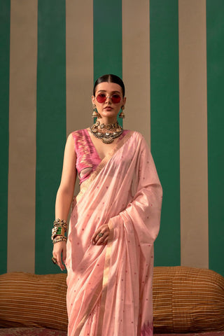 Light Pink Spun Handloom Weaving Silk Saree_Kumari Sarees