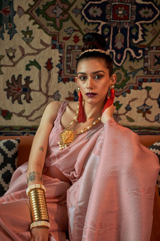 LIGHT PINK KANJEEVARAM HANDLOOM SILK SAREE
