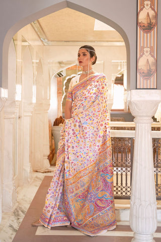 Light Pink Kashmiri Modal Handloom Weaving Silk Saree_Kumari Sarees
