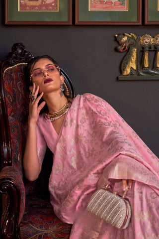 Light Pink Pure Katan Handloom Weaving Silk Saree_Kumari SArees