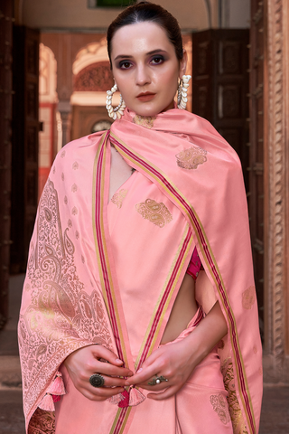 Light Pink Pure Satin With Zari Weaving Saree