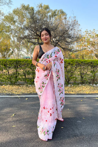 Light Pink Organza Silk Saree_Kumari Sarees