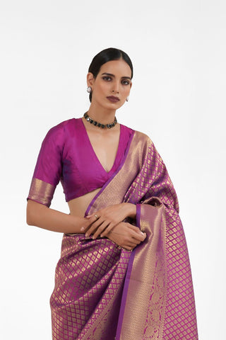 Light Purple Kanjeevaram Handloom Silk Saree