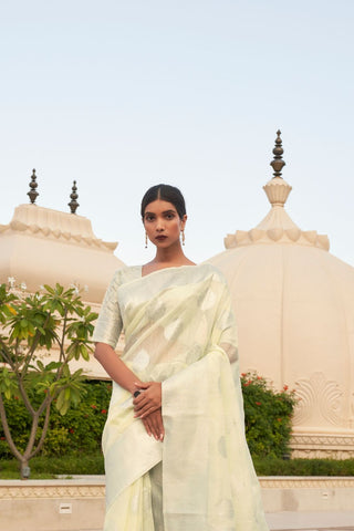 Light Yellow Pure Linen Weaving Saree_Kumari Sarees