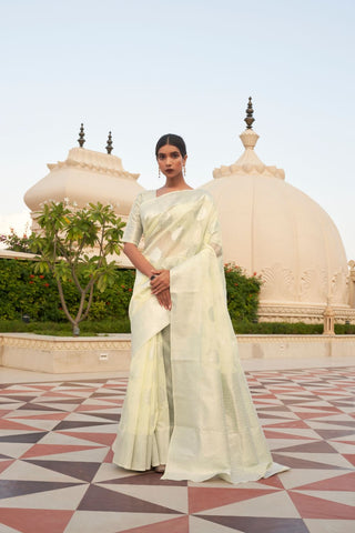 Light Yellow Pure Linen Weaving Saree_Kumari Sarees